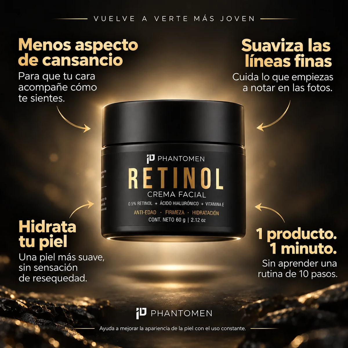 Crema Phantomen® - Deja de Parecer Cansado y Recupera la JUVENTUD de tu Rostro.